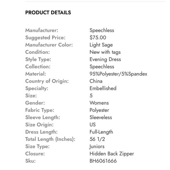 Speechless 9 embellished strapless formal evening gown light sage green NWOT - Picture 12 of 12